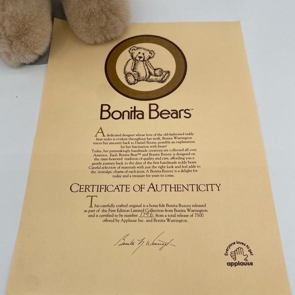 Vtg Bonita Bears Bunny With Paintbrush Wood Box- cert of authenticity- 1st ed - Picture 6 of 7